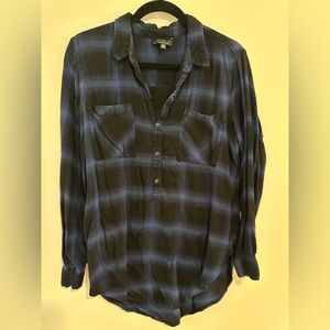 Lucky Brand Casual Blue and Black Plaid Shirt